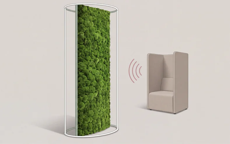 Cloison mobile en mousse stabilisée à côté d'une assise à dossier haut